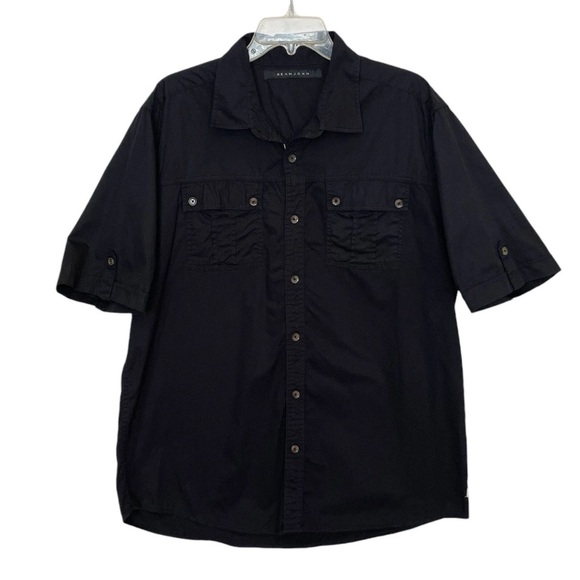Sean John Black Button Up Short Sleeve Shirt Mens XL 100% Cotton Utility Style - Picture 1 of 7